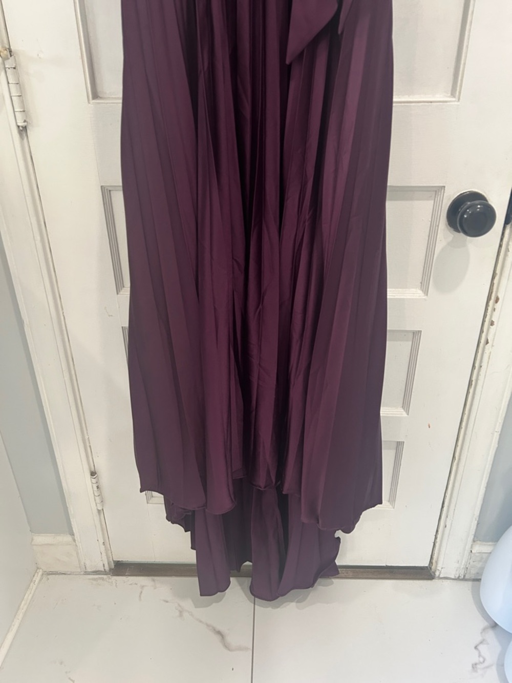 NWT MAC DUGGAL Purple Pleated Satin Halter Neck High Low Gown - Size 16 - Picture 9 of 13